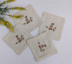 Sage Owl Embroidered Linen Coaster Set Pack Of 04pieces