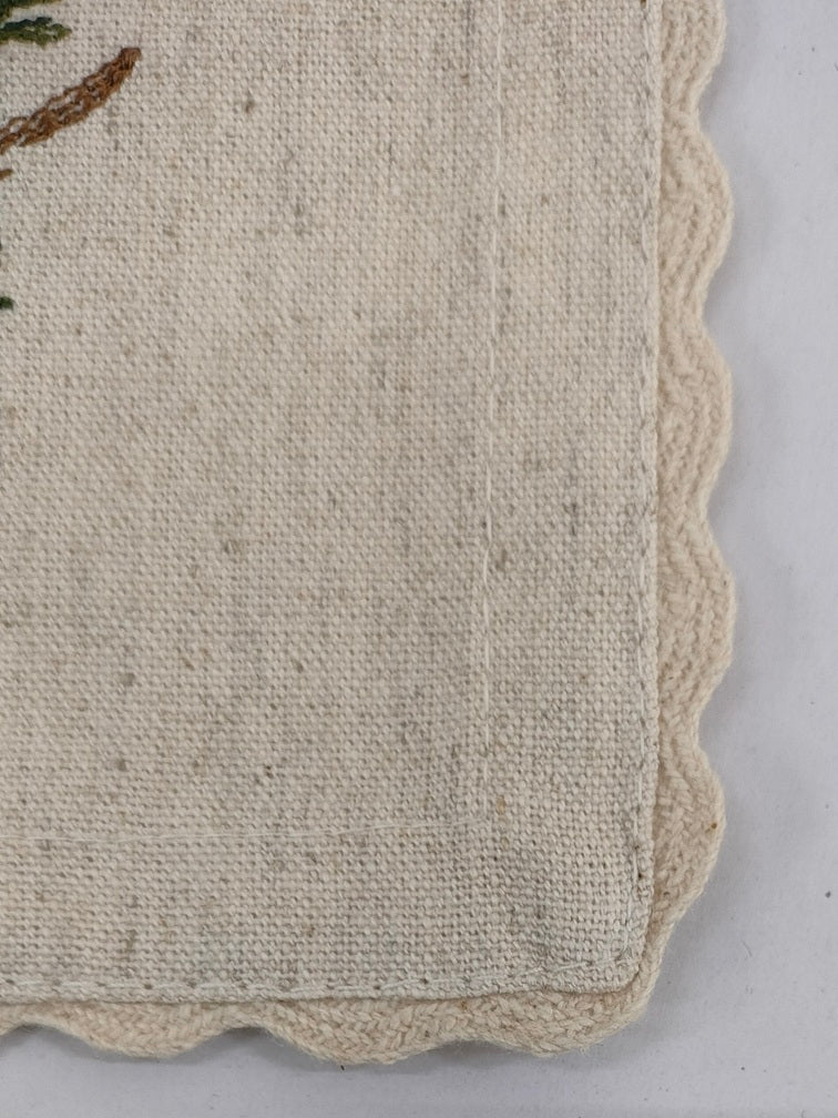 Sage Owl Embroidered Linen Coaster Set Pack Of 04pieces