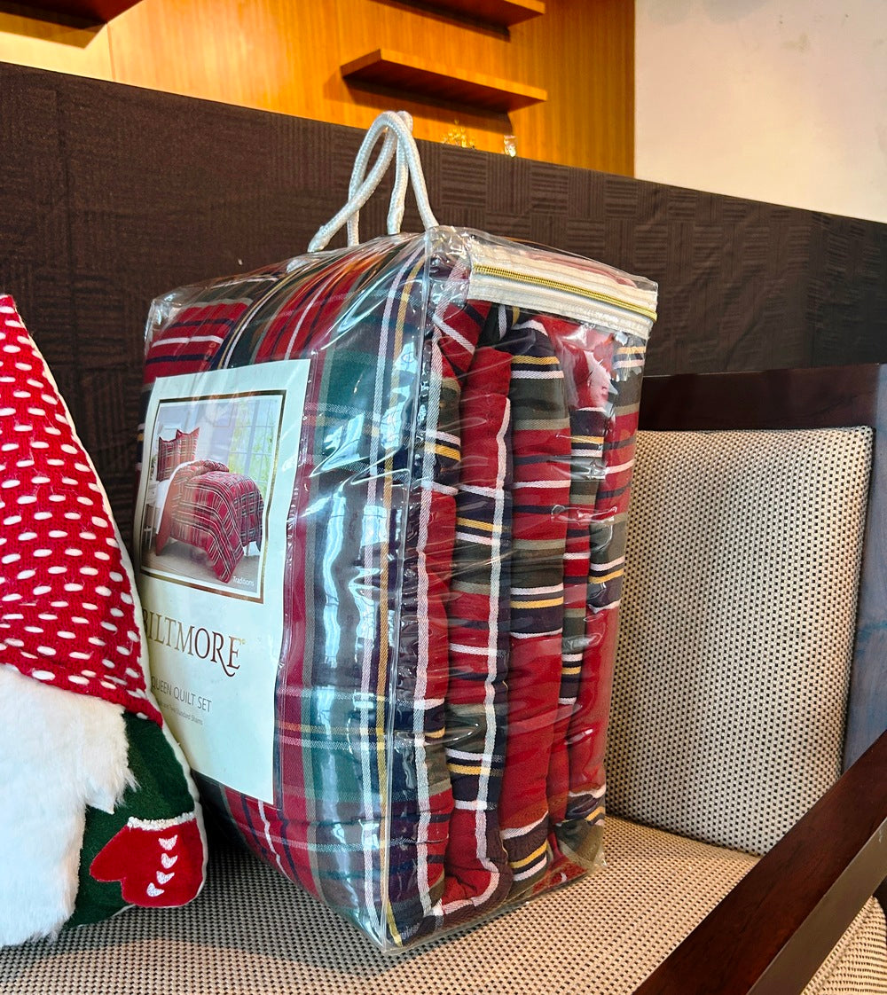 Crimson Manor Woven Plaid Quilt Set