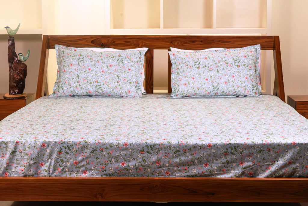 Meadow Bloom Printed 300TC Bed Sheet Set Size 108x108