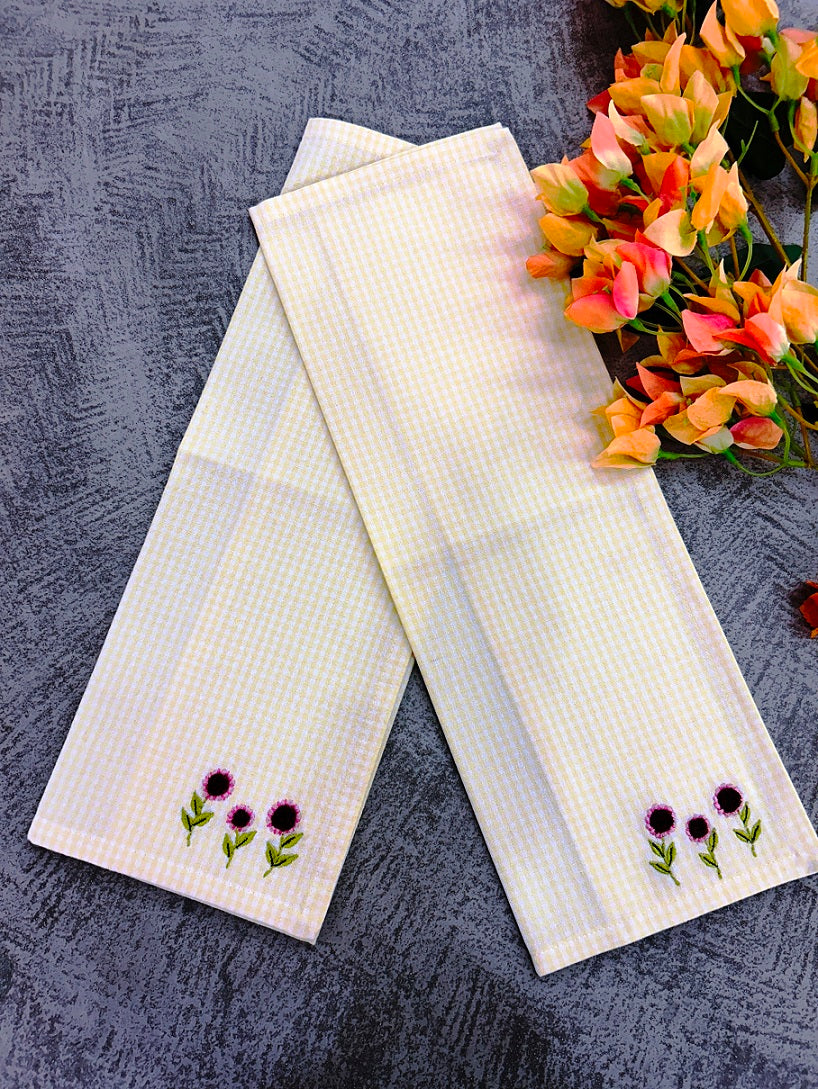 Embroidered Sunflower Kitchen Towel Set Pack of 2 Pieces