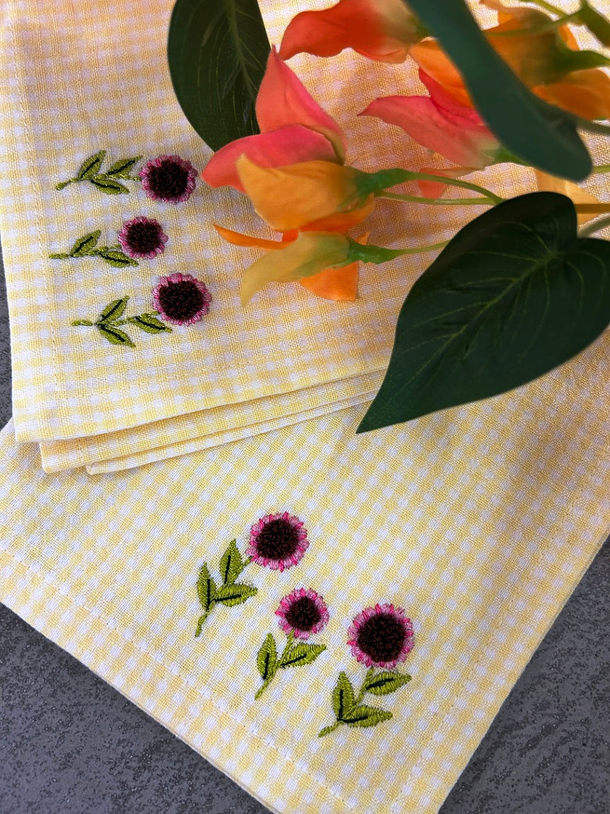 Embroidered Sunflower Kitchen Towel Set Pack of 2 Pieces