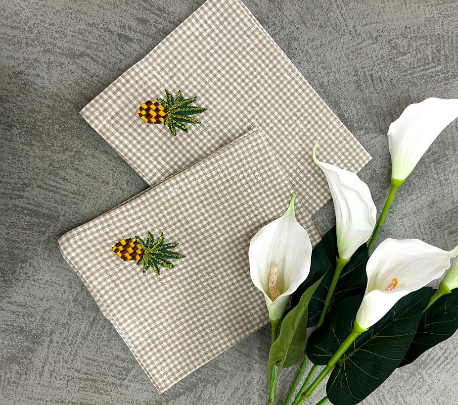 Embroidered Pineapple Harvest Napkin Set Pack Of 4 Pieces