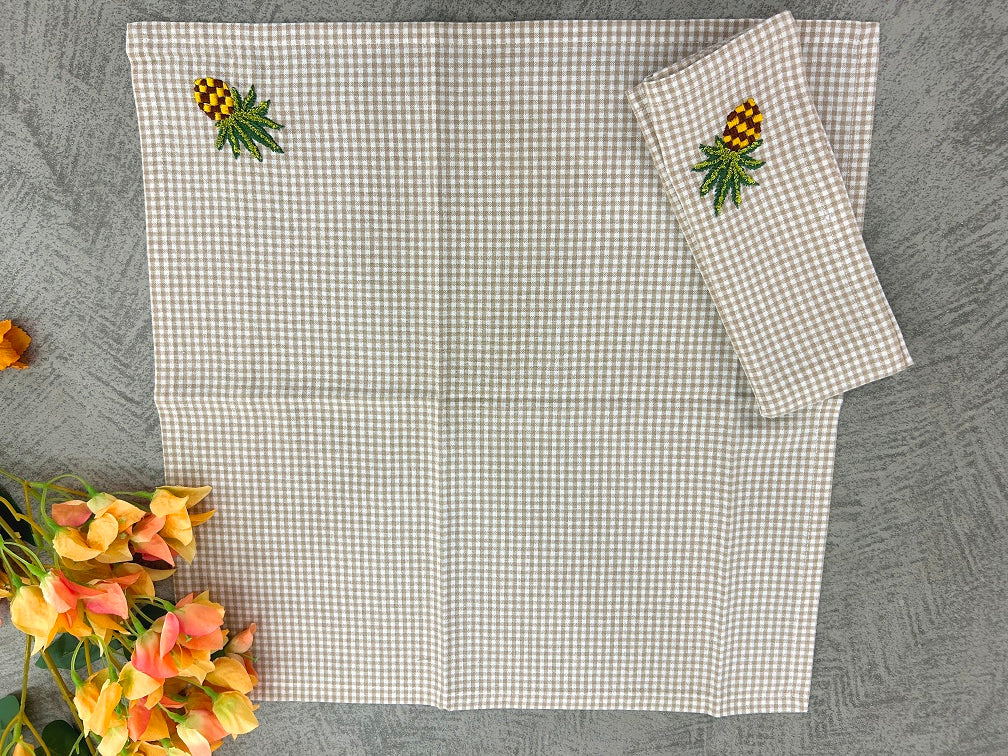Embroidered Pineapple Harvest Napkin Set Pack Of 4 Pieces