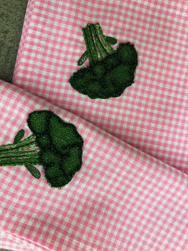 Embroidered Broccoli Gingham Napkin Set Pack Of 4 Pieces