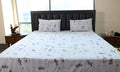 Premium Striped Floral Printed Cotton-Poly Bed Sheet Set