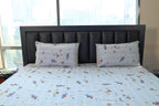 Premium Striped Floral Printed Cotton-Poly Bed Sheet Set