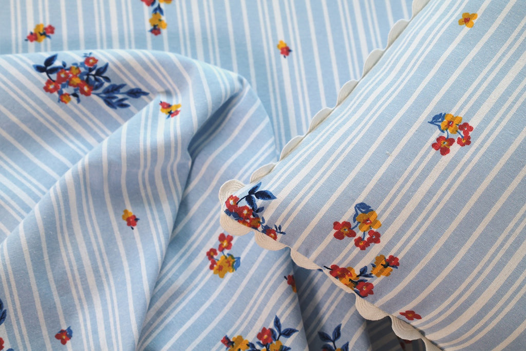 Premium Striped Floral Printed Cotton-Poly Bed Sheet Set