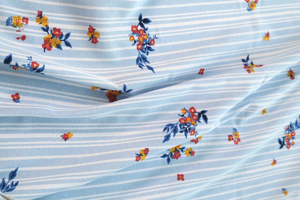 Premium Striped Floral Printed Cotton-Poly Bed Sheet Set