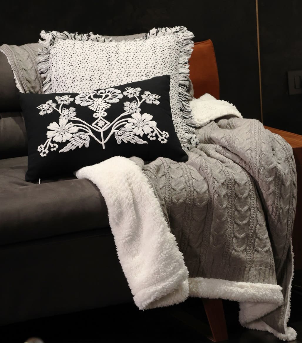 Hand-Beaded And Embroidered Cushion
