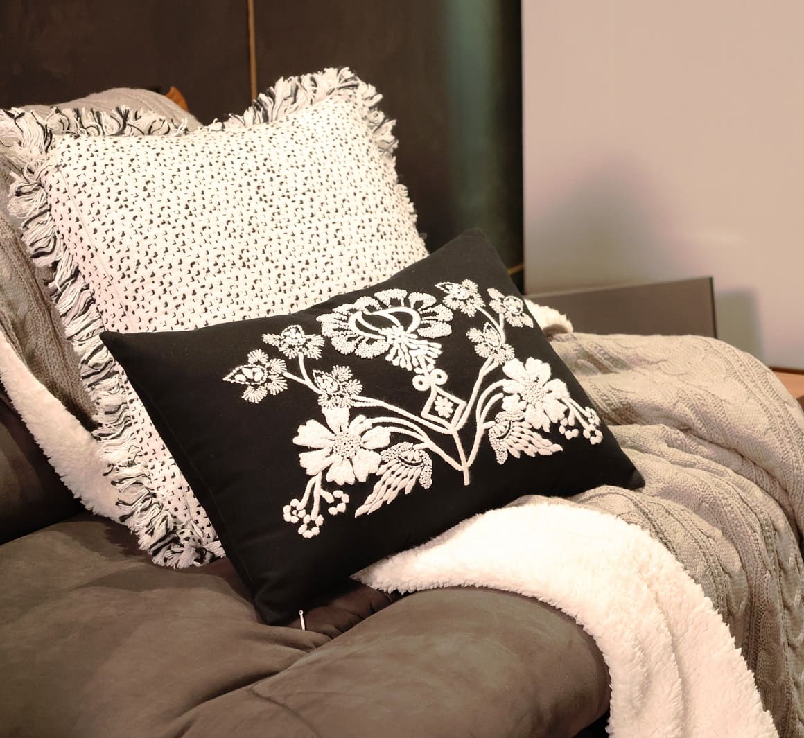 Hand-Beaded And Embroidered Cushion