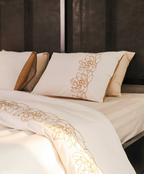 Ecrue Embroidered Cotton Satin Duvet Cover Set