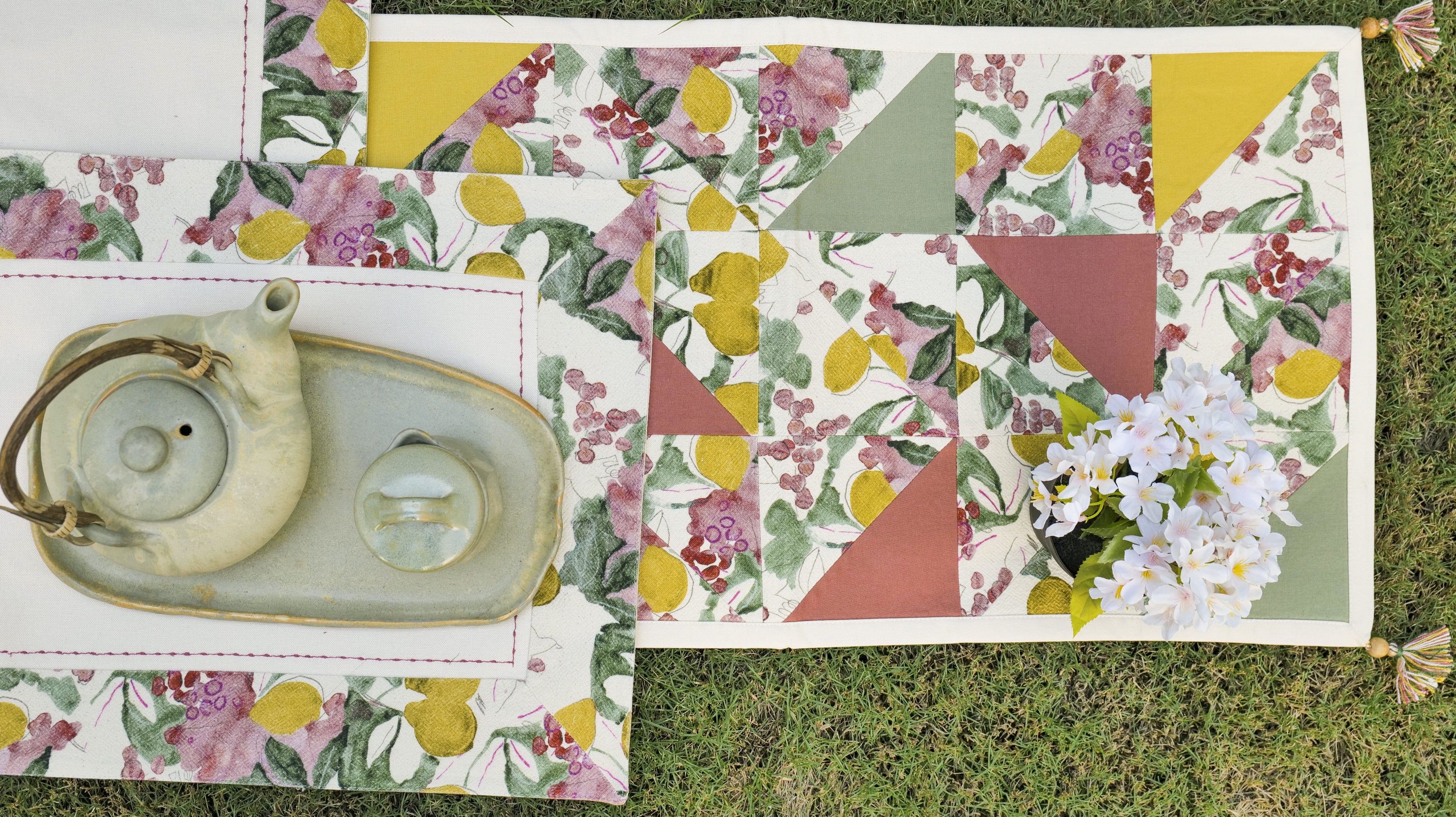Organic Textured Cotton Print Patchwork Table Set