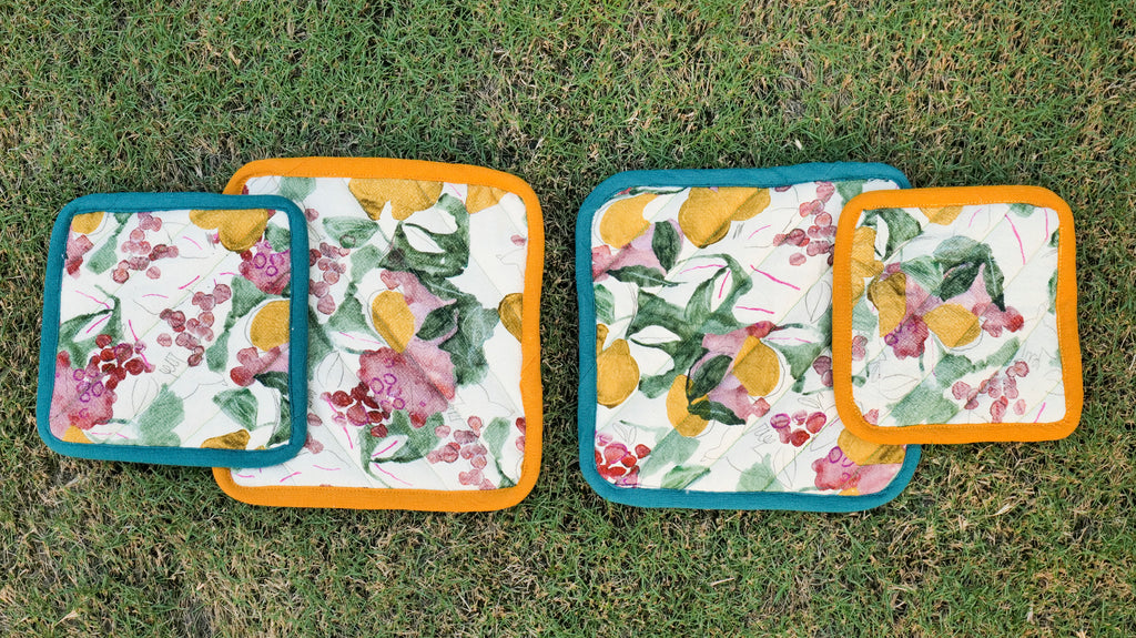 Citrus Grove Textured Quilted Coaster Set Pack Of 4 Pieces