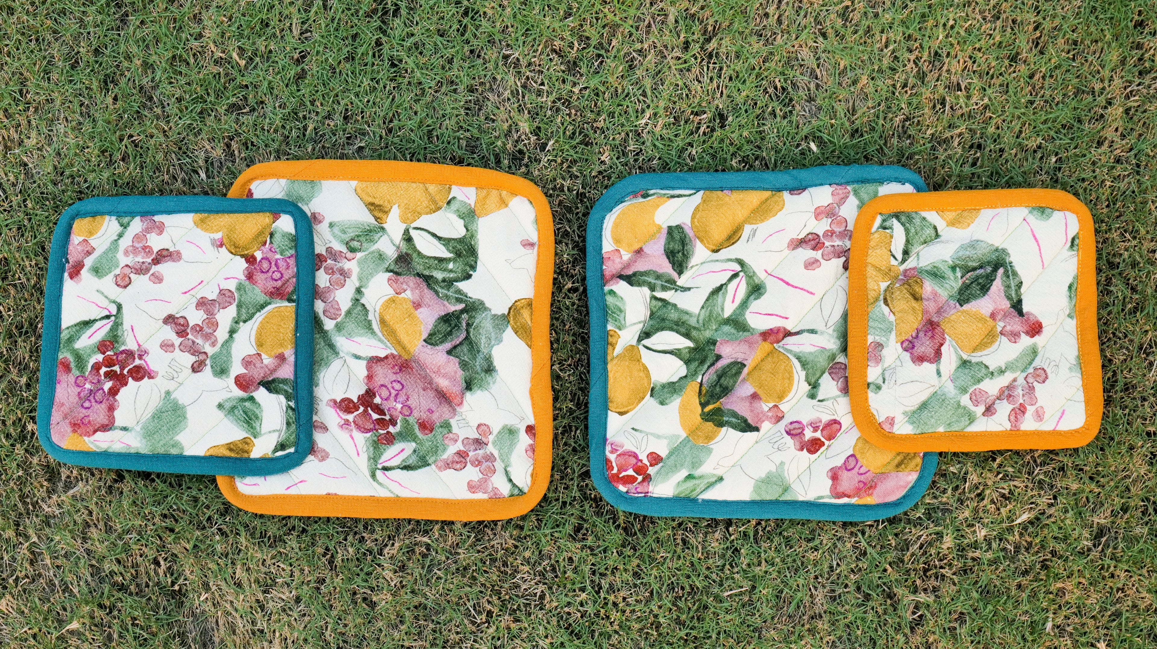 Citrus Grove Textured Quilted Coaster Set Pack Of 4 Pieces