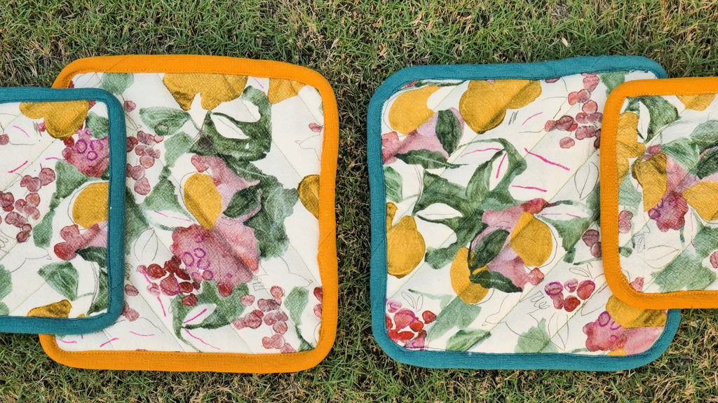 Citrus Grove Textured Quilted Coaster Set Pack Of 4 Pieces