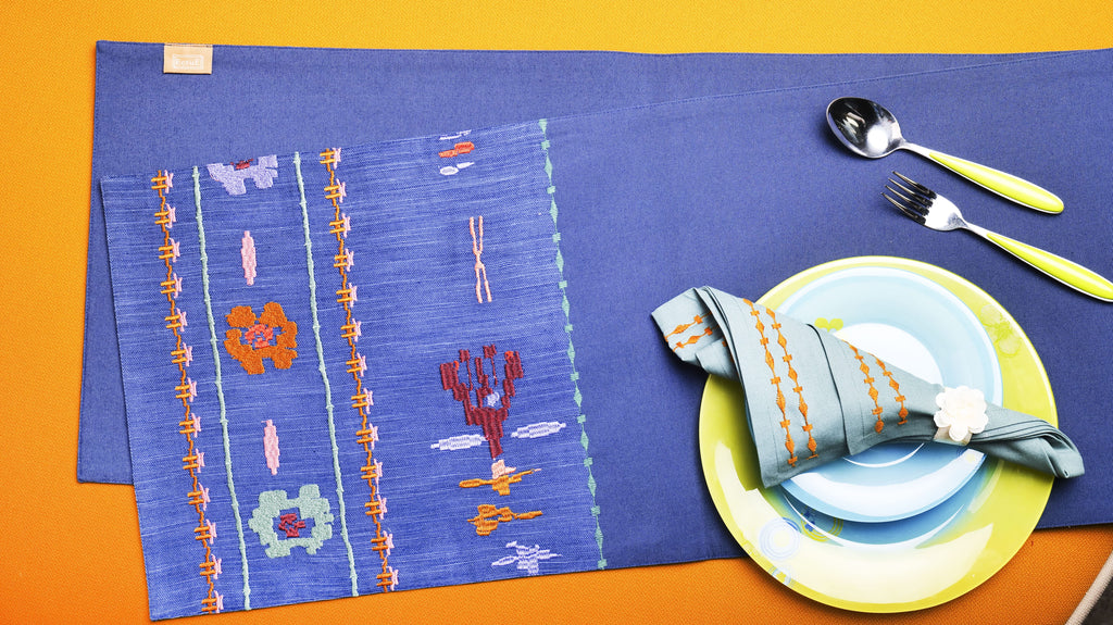 Indigo Tribal Geometric Table Linen Collection (17-Piece Set)