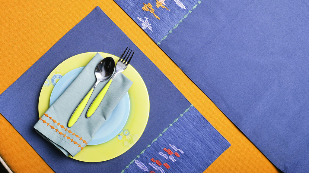Indigo Tribal Geometric Table Linen Collection (17-Piece Set)