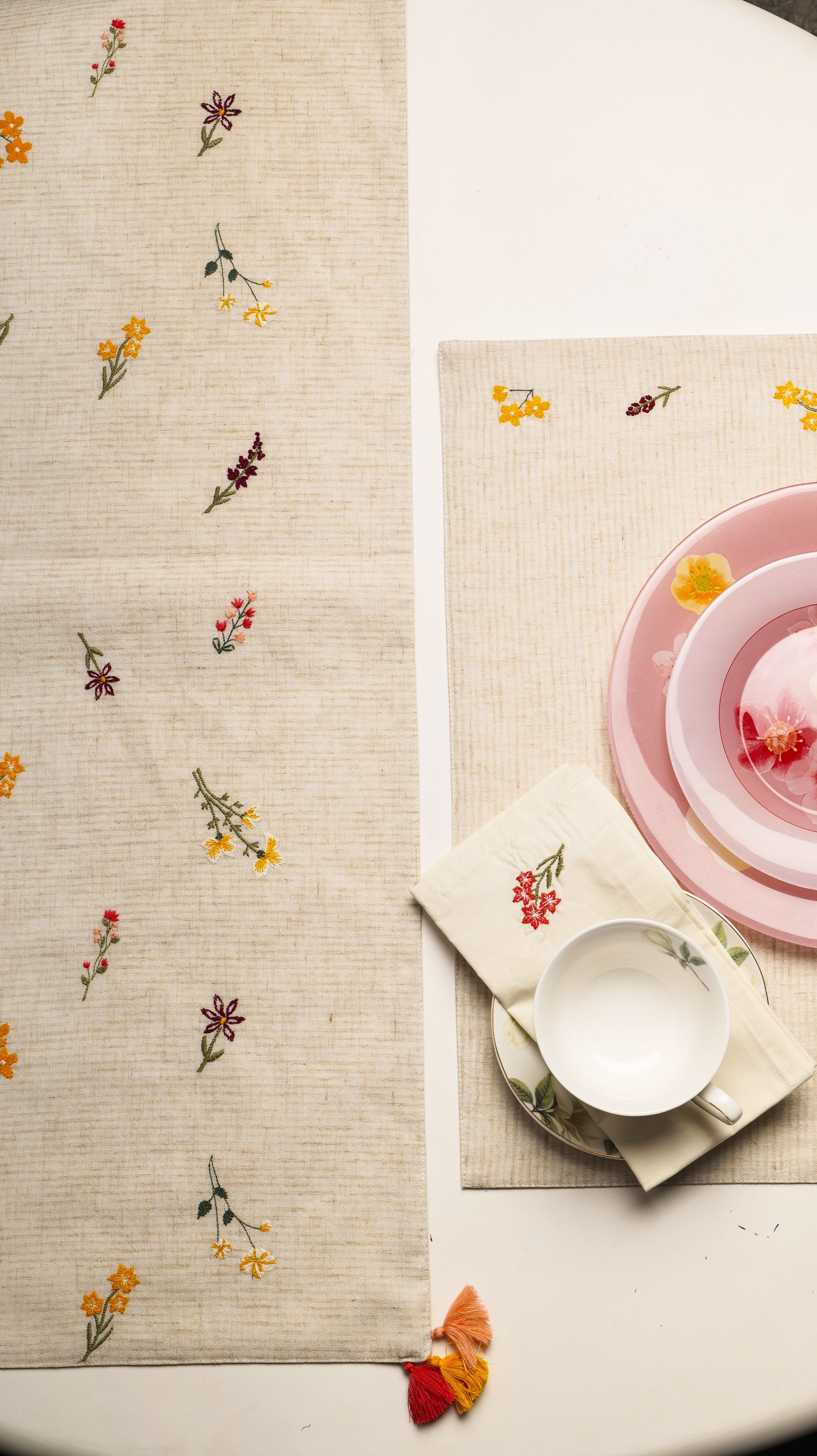 Cotton Linen Natural Embroidered Table Set Linen Blend