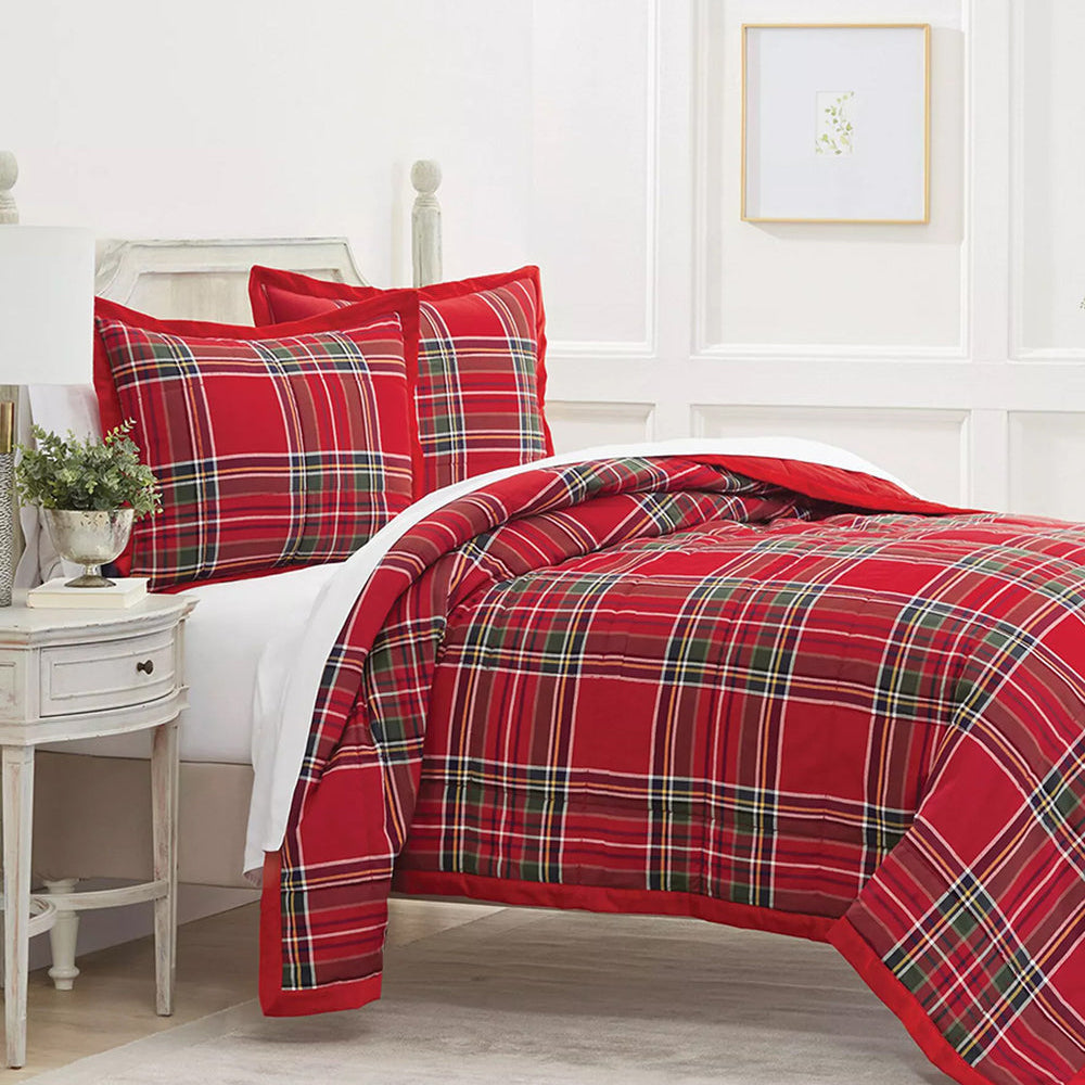 Crimson Manor Woven Plaid Quilt Set