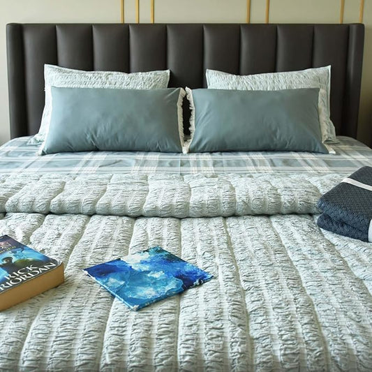 Ecrue Seersucker Quilt & Sham – Cozy, Lightweight, Queen Size Bedding Set