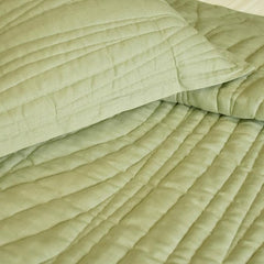 Ecrue Cotton Linen Blend Solid Colour Quilt with Pillow Case — Soft Sage Green