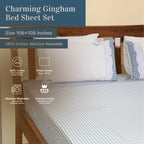 EcruE Charming Gingham Check Embroidered Lace 100% Cotton Bed Sheet Set – Soft, Breathable & Premium Comfort