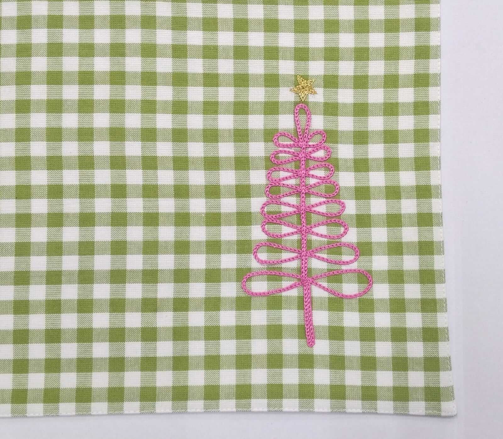 Charming Christmas Gingham Embroidered Placemat Set of 2pcs