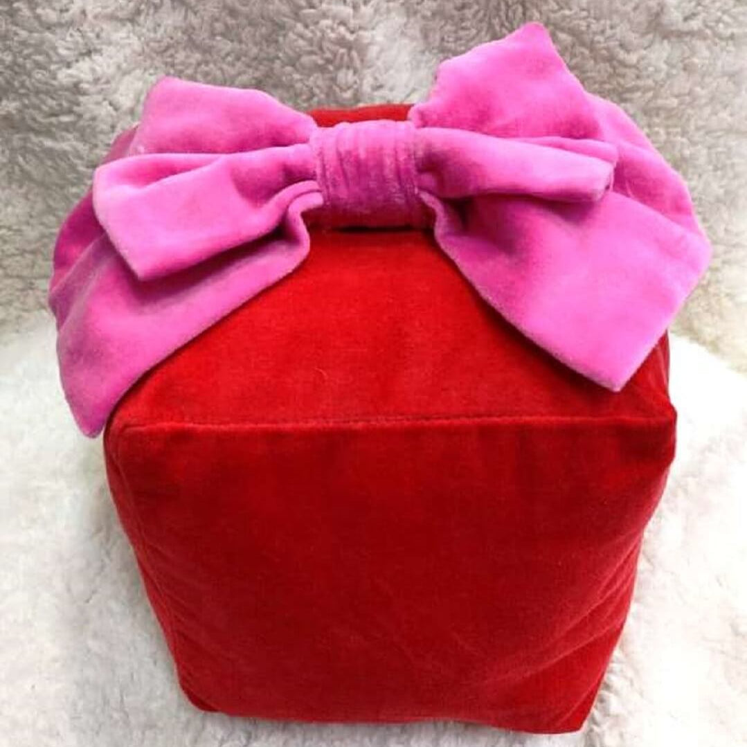 Classic Red Velvet Christmas Gift Box Pillow