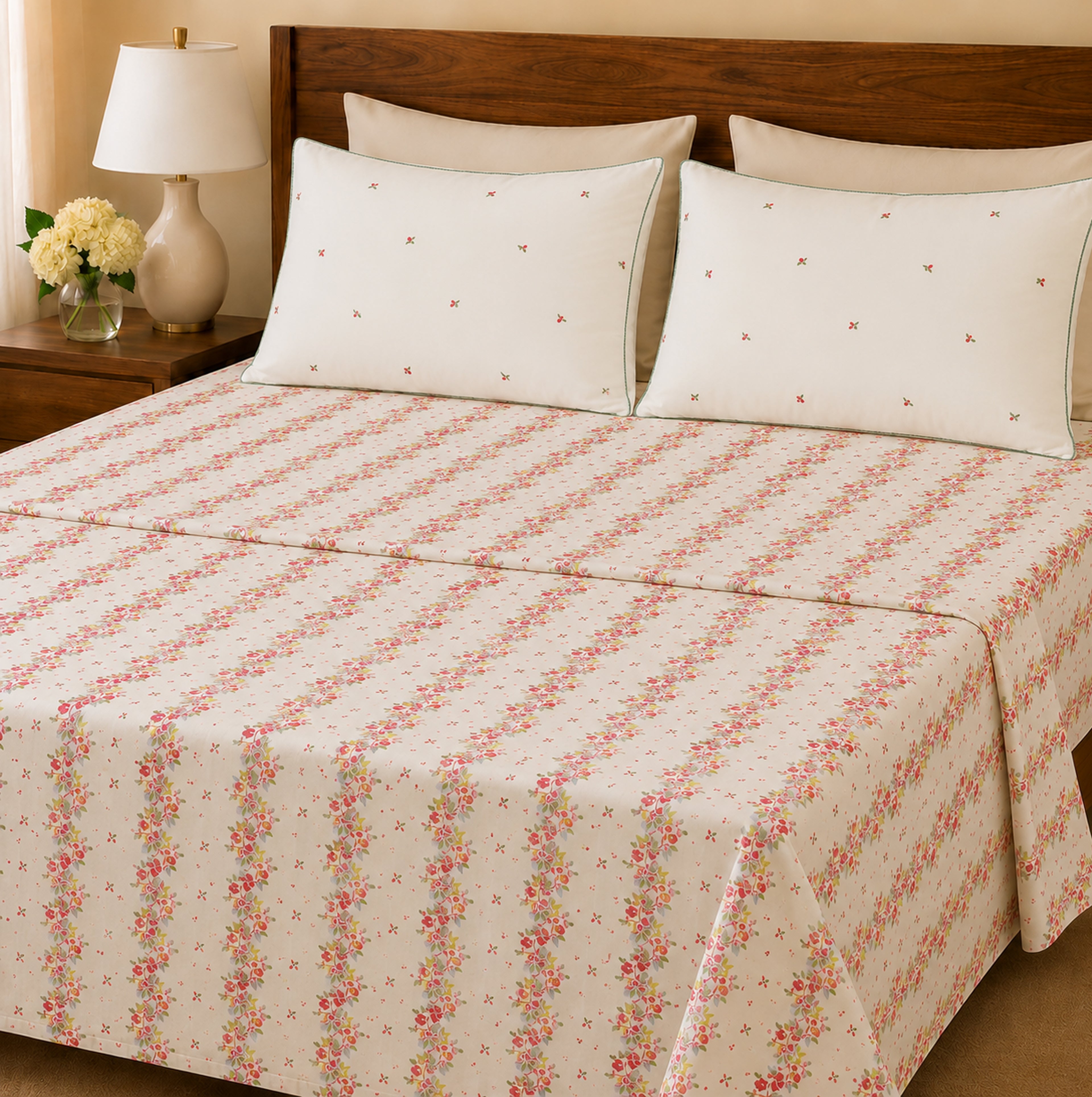 Elevate Aesthetic Cotton Printed Flat Bed Sheet Set