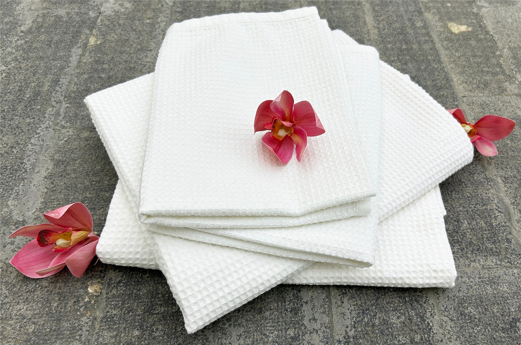 Premium Alabaster Satin-Frame Cotton Waffle Towel Set Of 4 Pieces