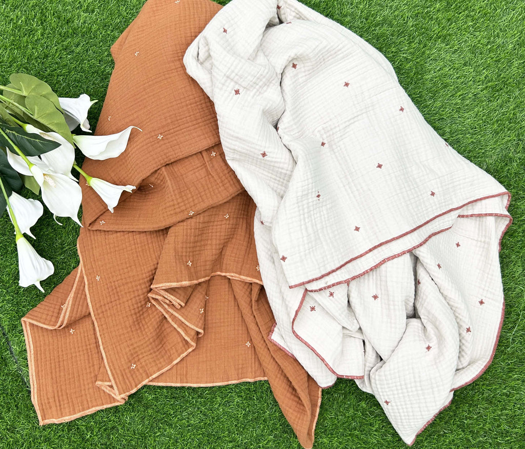 Premium 4-Layer Cotton Gauze Star Embroidered Dohar