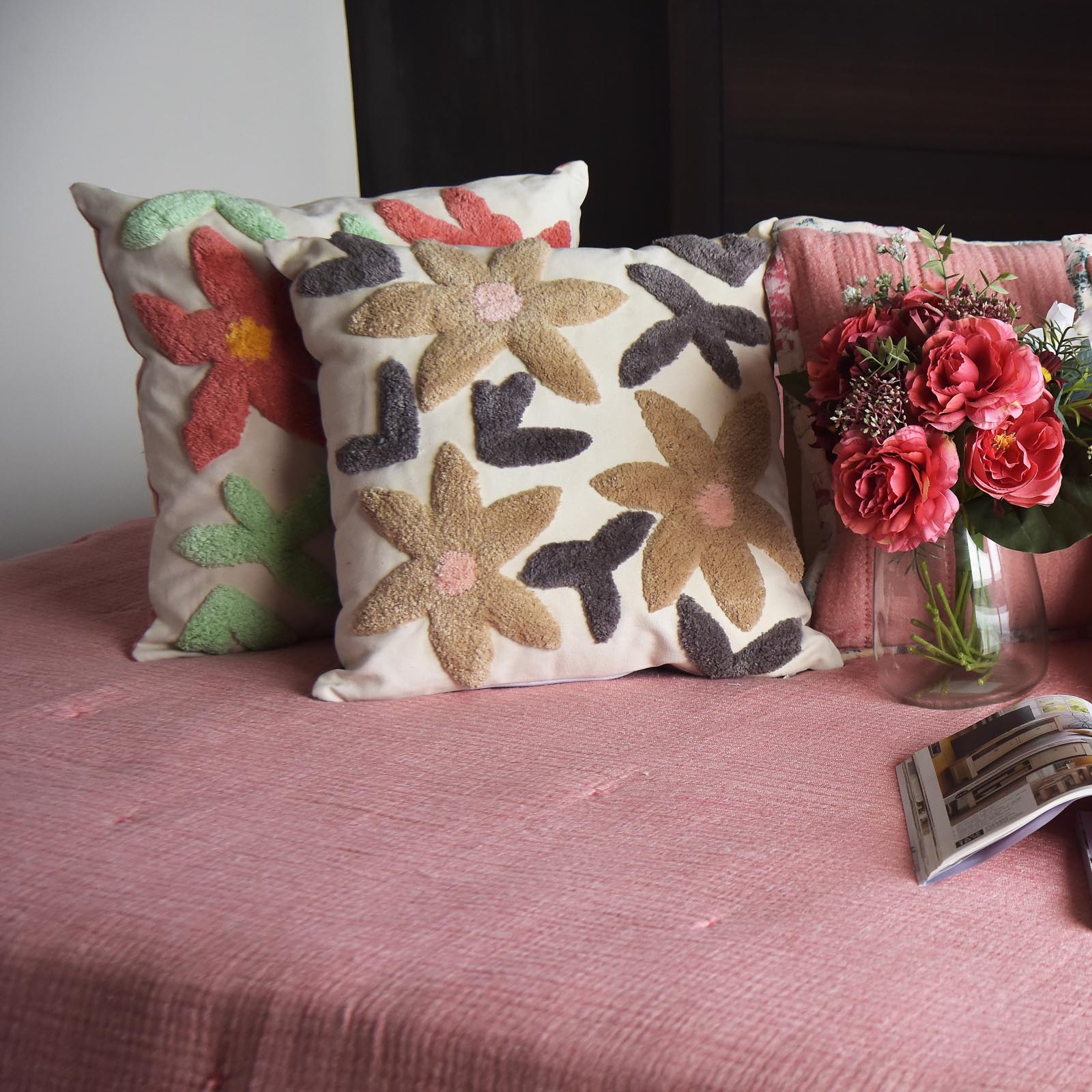 Tufted Floral Cushion EcruE