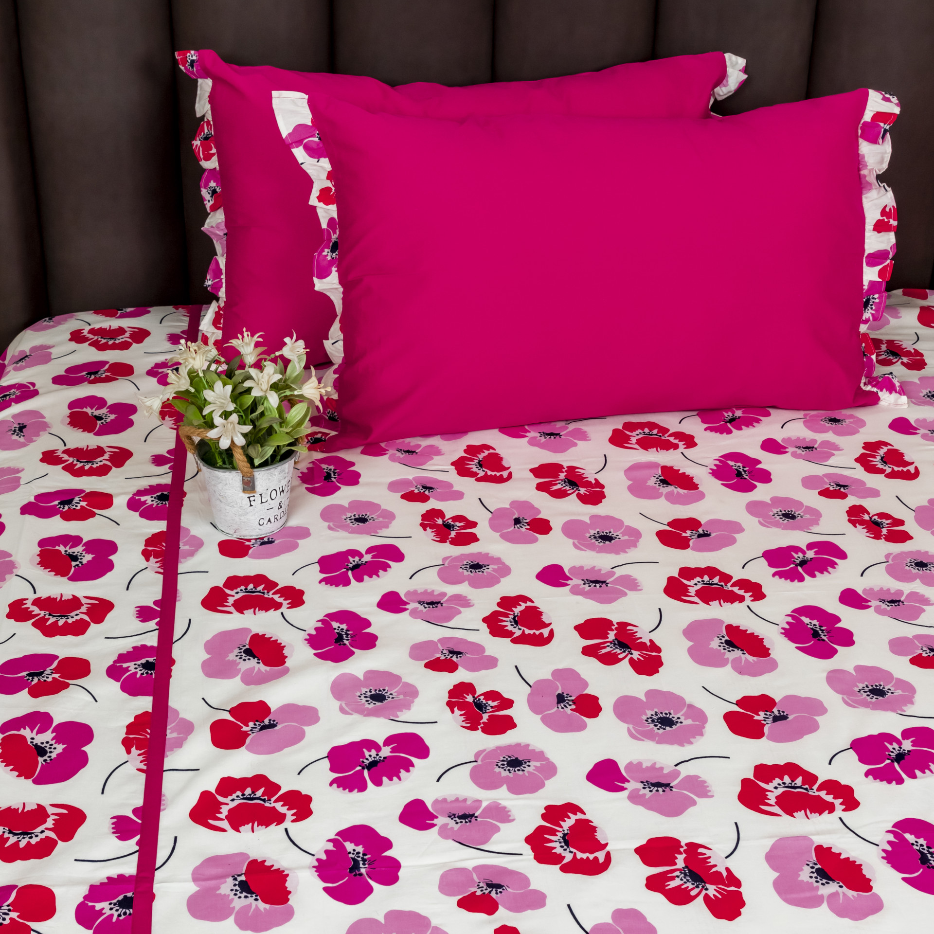 Pink floral Bed Sheet EcruE